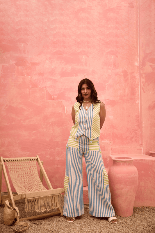 Stria – Striped Waistcoat Co-Ord Set with Wide-Leg Trousers