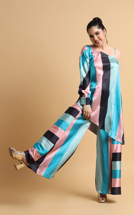 Liaison – Asymmetric One Shoulder Satin Co-Ord Set