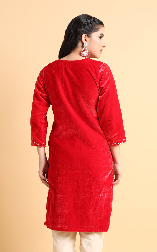 Iyla – Red Velvet Embellished Kurta for Women
