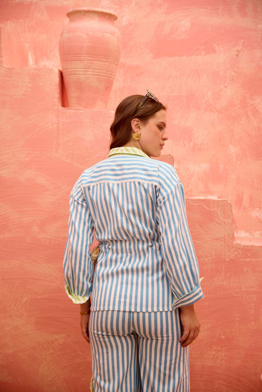 Lira - Striped Drawstring Tieable Shirt with Patch Pockets