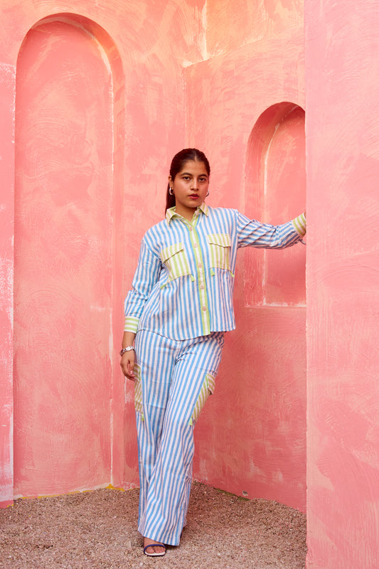 Vera – Striped Shirt Co-Ord Set with Cargo-Style Trousers