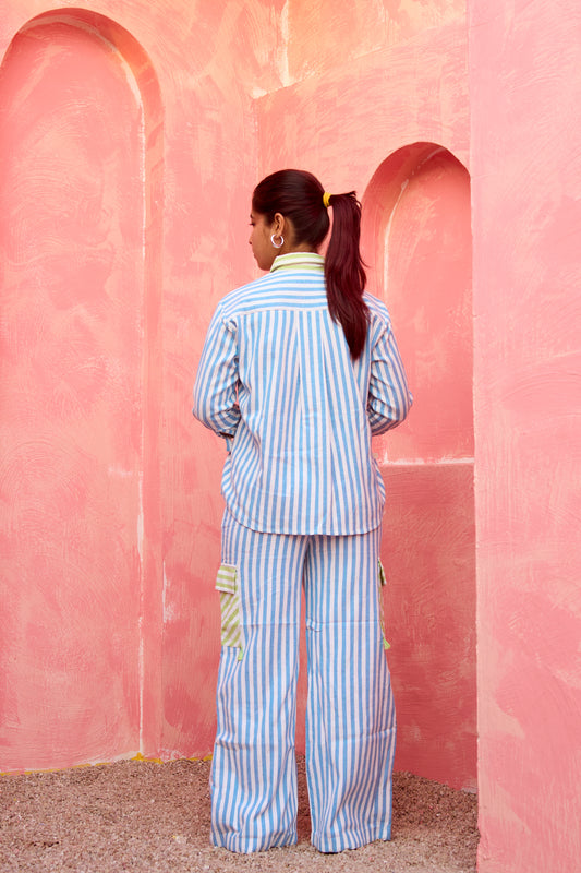 Vera – Striped Shirt Co-Ord Set with Cargo-Style Trousers