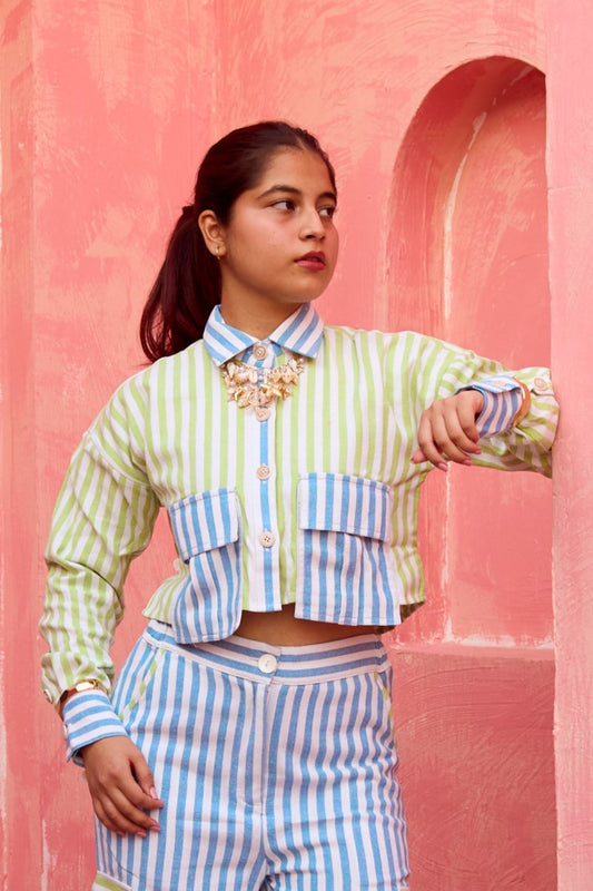 Luma - Striped Cropped Shirt with Utility Pockets