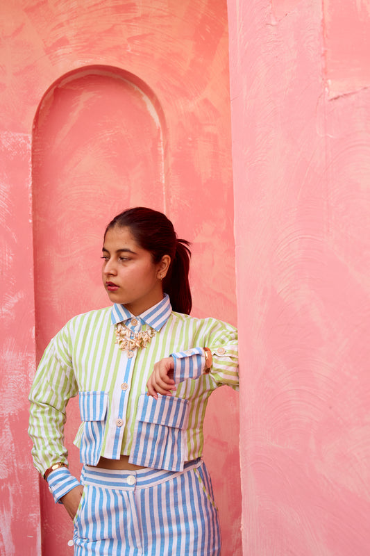 Luma - Striped Cropped Shirt with Utility Pockets