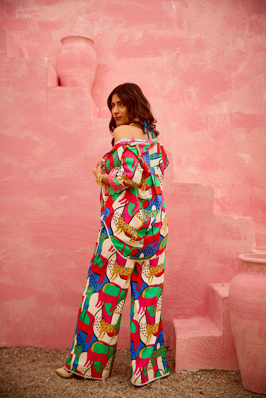 Akra – Relaxed Fit Full-Sleeve Shirt & Wide-Leg Pants Co-Ord Set