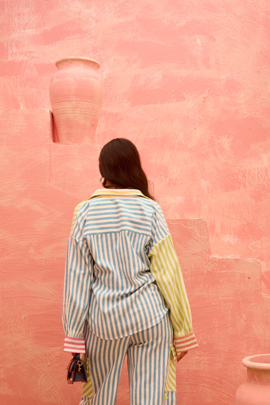 Sira – Multi-Patched Striped Shirt with Contrast Pockets