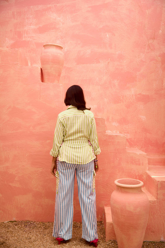 Tela – Green Striped Side Tieable Shirt