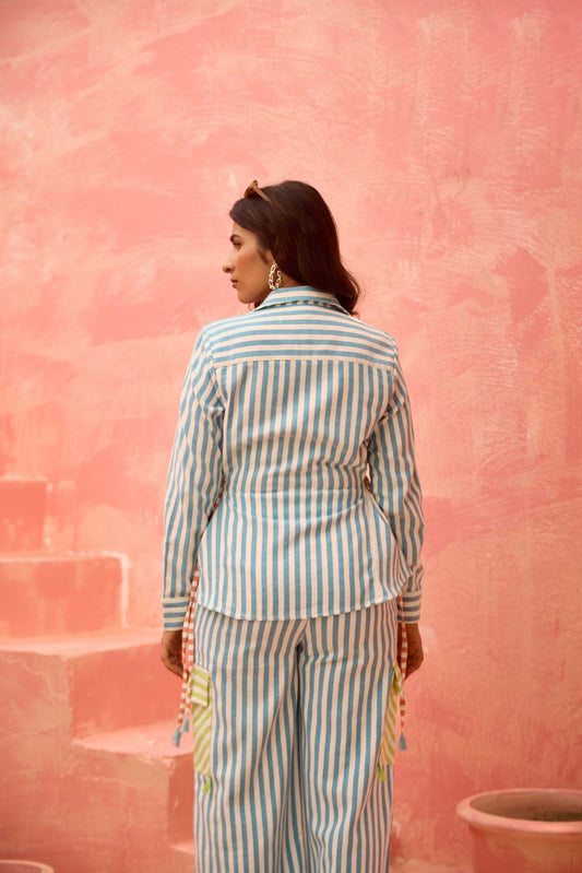 Tela – Blue Striped Side Tieable Shirt