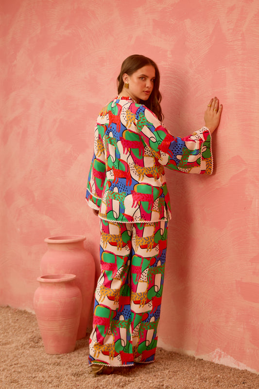 Tiva – Relaxed Fit Mandarin Collar Top & Wide-Leg Pants Co-Ord Set