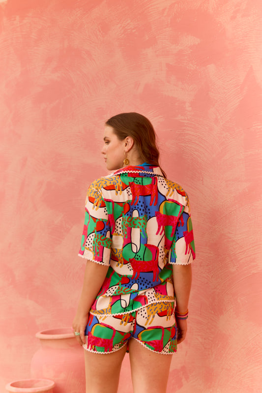 Nola – Relaxed Fit Button-Down Shirt & High-Rise Skorts Co-Ord Set