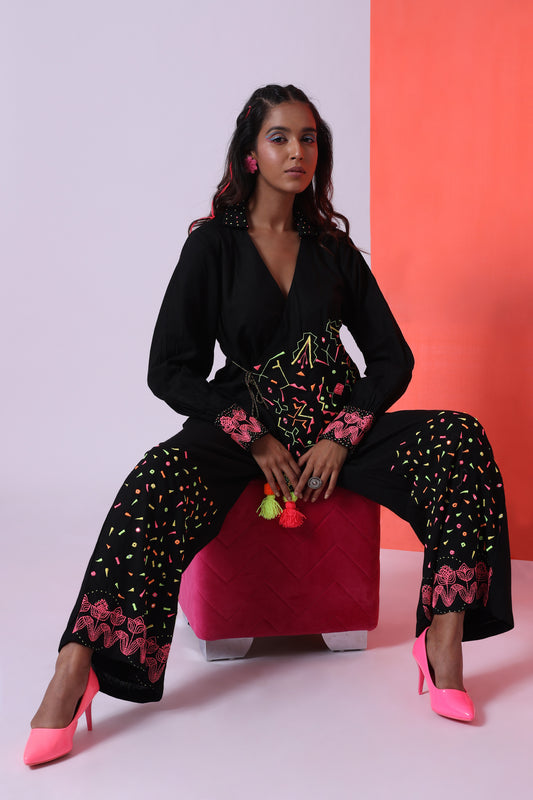 Silk & Cologne - The Embellished Wrap Top Set