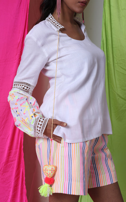 Goin' Psycho - The Skull Embroidered Shorts Set