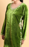Arna - Light Green Velvet Embroidered Kurti with Scalloped Sleeves