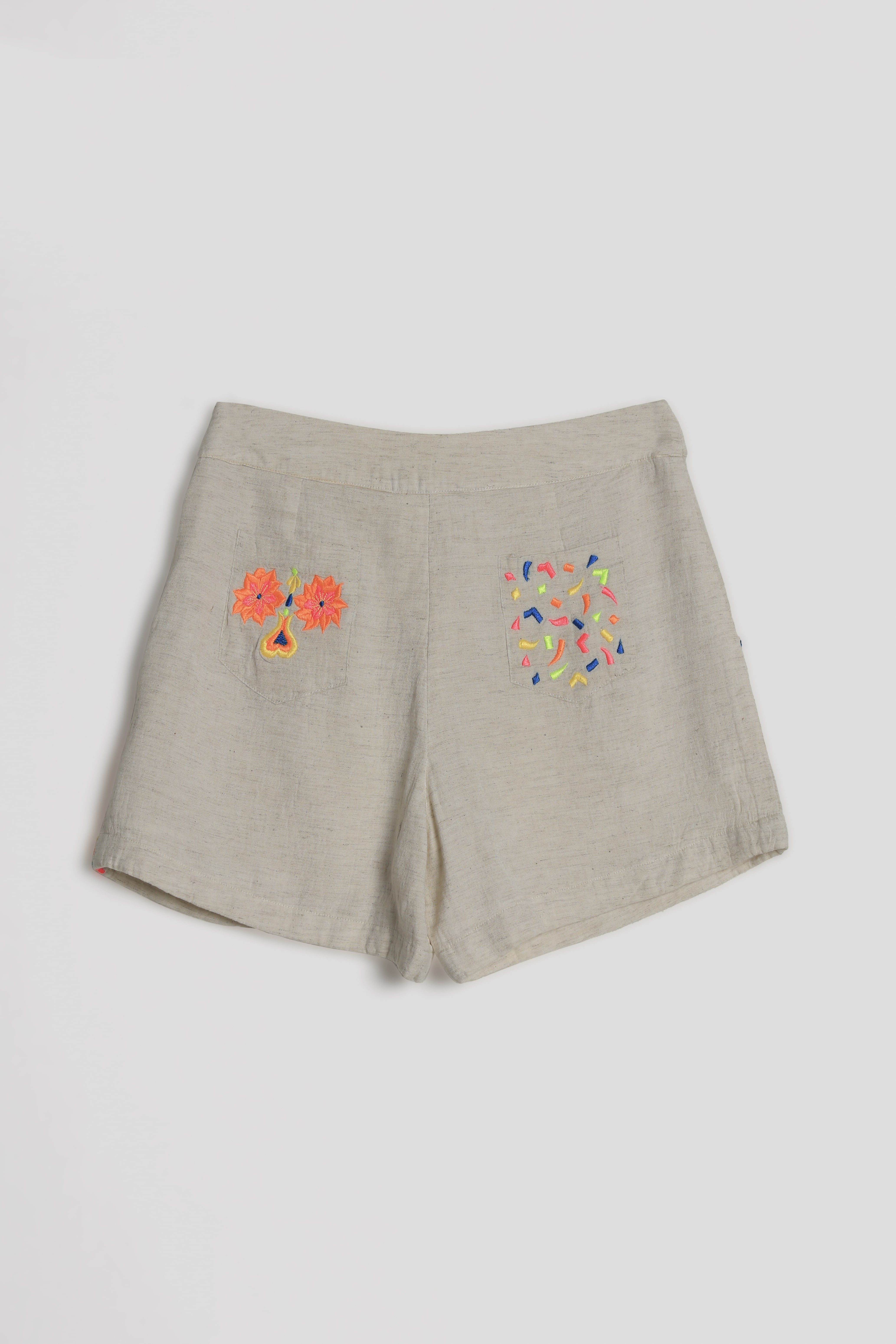 EMBROIDERED SHORTS - GOIN' PSYCHO - IVORY ECRU