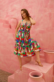 Rangrez – Tiered Gathered Sundress in Abstract Multicolour Print
