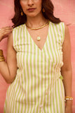 Ayla – Sleeveless Striped Wrap Midi Dress with Button Detail