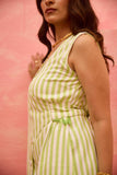 Ayla – Sleeveless Striped Wrap Midi Dress with Button Detail