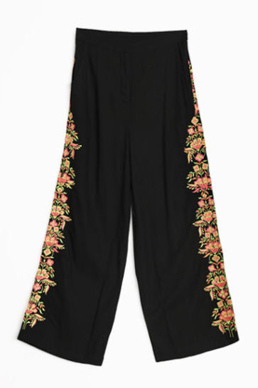 BROIDERED FLORA TROUSERS - MORE THAN THIS - MIDNIGHT BLACK