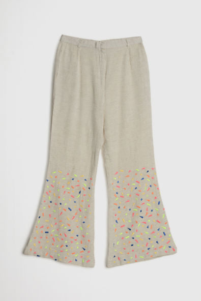 LOVE TO LAY-  EMBROIDERED FLARED TROUSERS [ECRU]