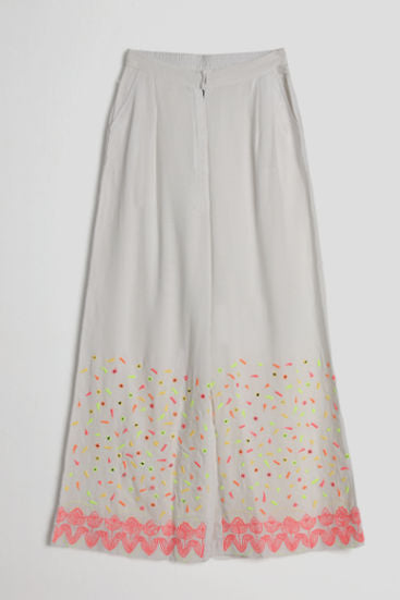 PATTERNED PLEATED TROUSERS - SILK & COLOGNE - DAISY WHITE