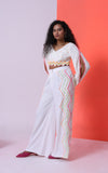 GLO'D UP- CHEVRON EMBROIDERED WIDE-LEG PANT SET  [WHITE]