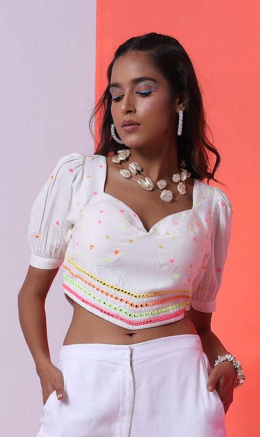 SWEETHEART NECKLINE CROP TOP - ACE - DAISY WHITE