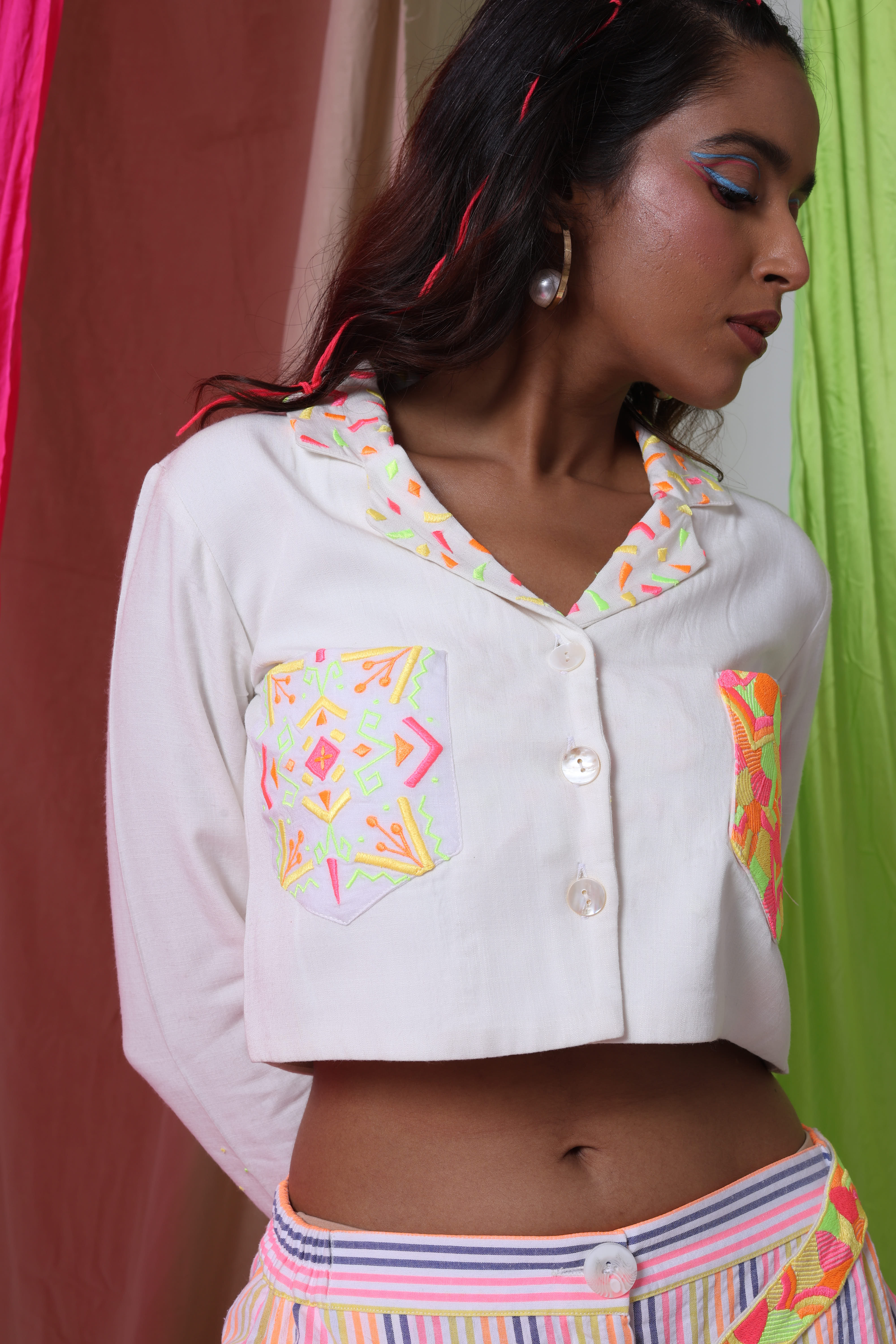 EMBROIDERED SHACKET - WATERMELON SUGAR - DAISY WHITE