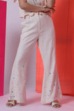 ISHQ VISHQ -  EMBROIDERED FLARED TROUSERS [ECRU]