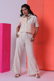 ISHQ VISHQ -  EMBROIDERED FLARED TROUSERS [ECRU]