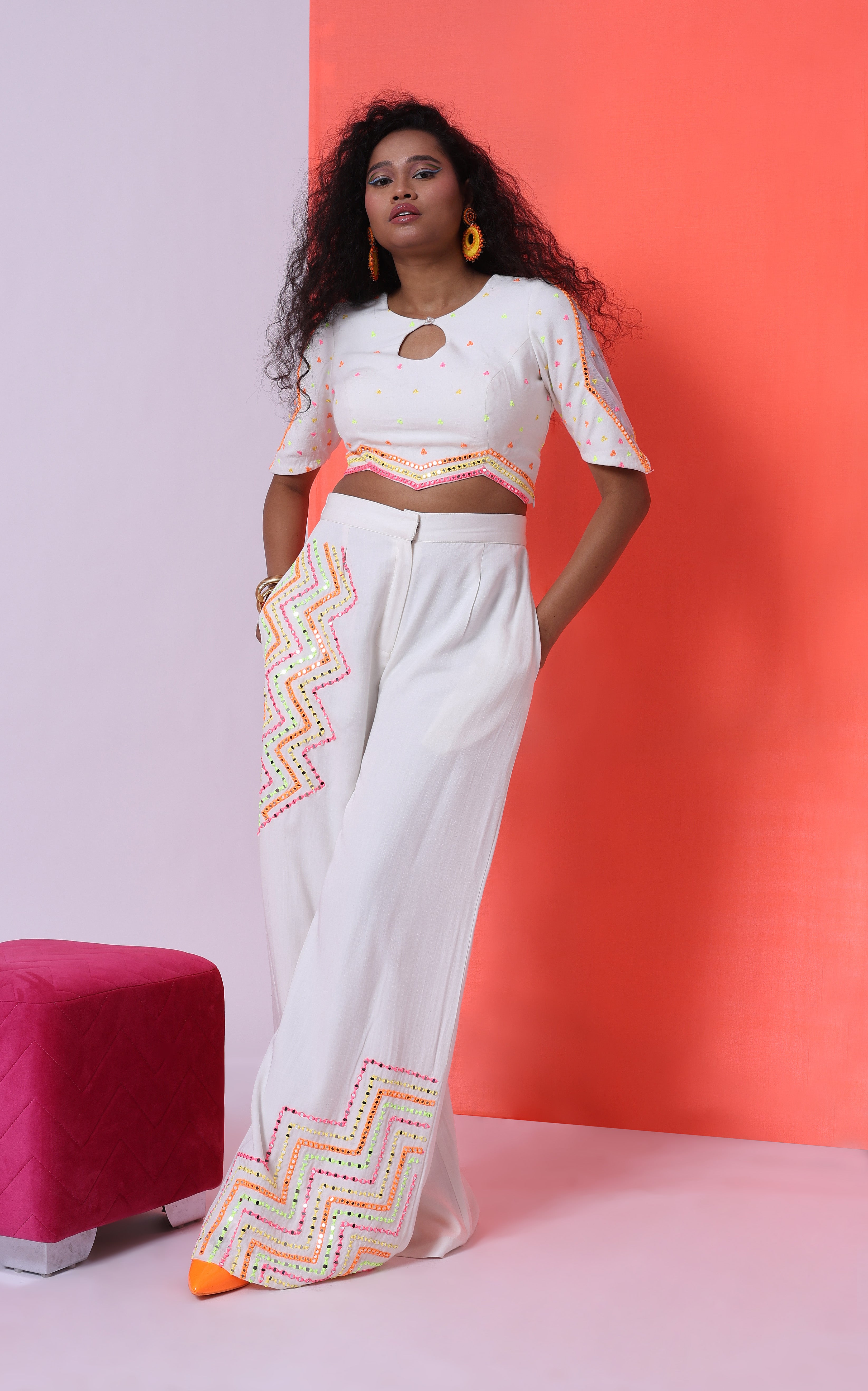 MOTH TO FLAME - EMBROIDERED PANT SET [WHITE]