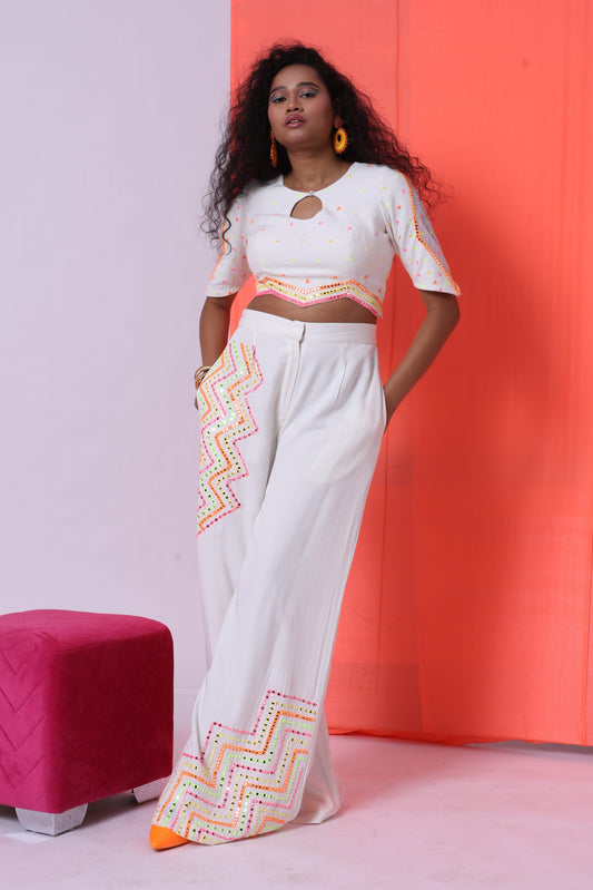 MOTH TO FLAME - EMBROIDERED PANT SET [WHITE]