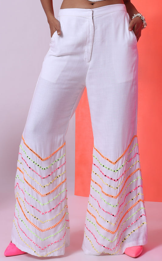 JAGGED EMBROIDERED TROUSERS - ACE - DAISY WHITE