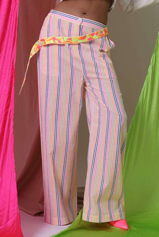 WOVEN STRIPED TROUSERS - WATERMELON SUGAR - DAISY WHITE