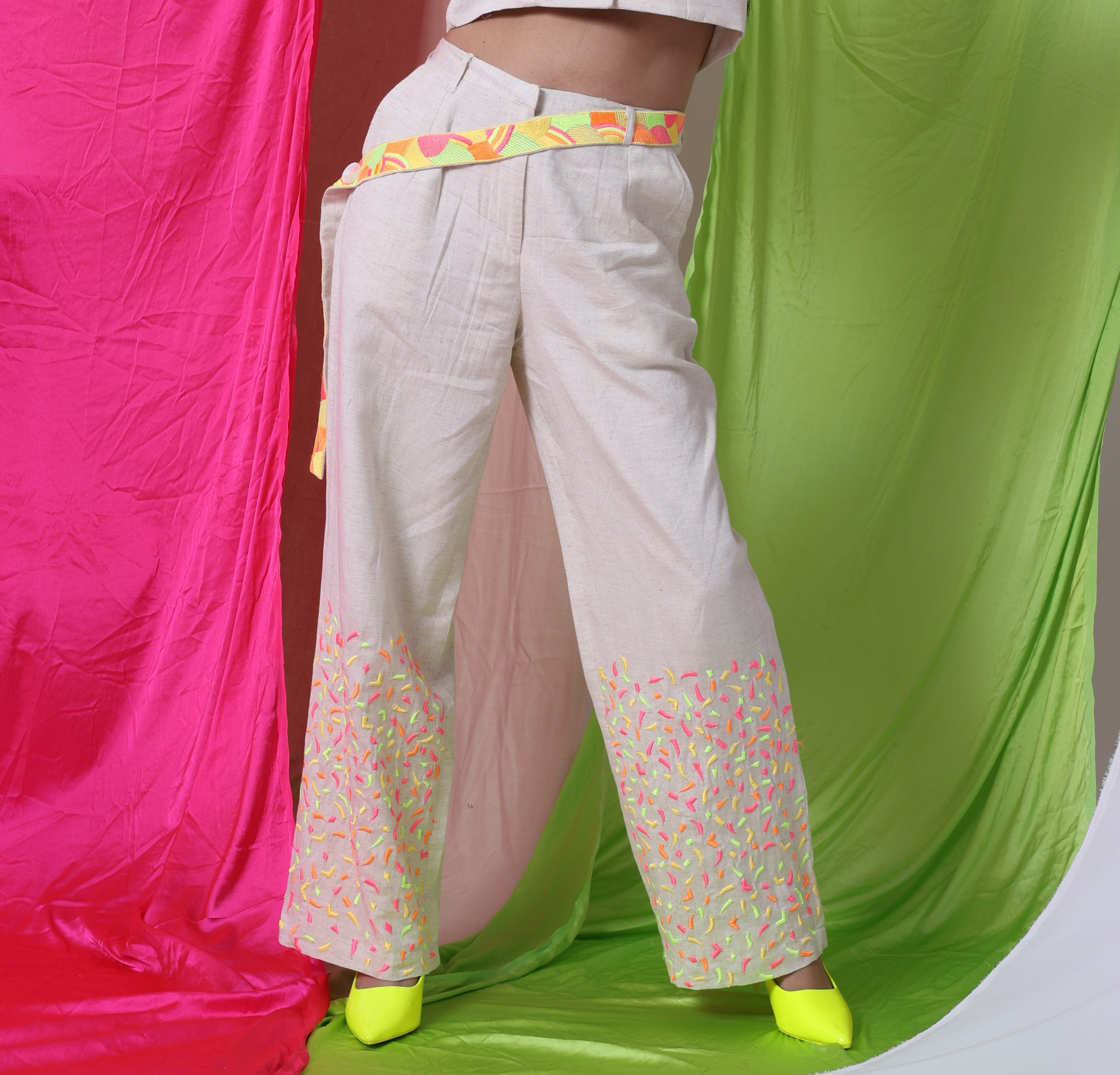 WOVEN STRIPED TROUSERS - WATERMELON SUGAR - IVORY ECRU