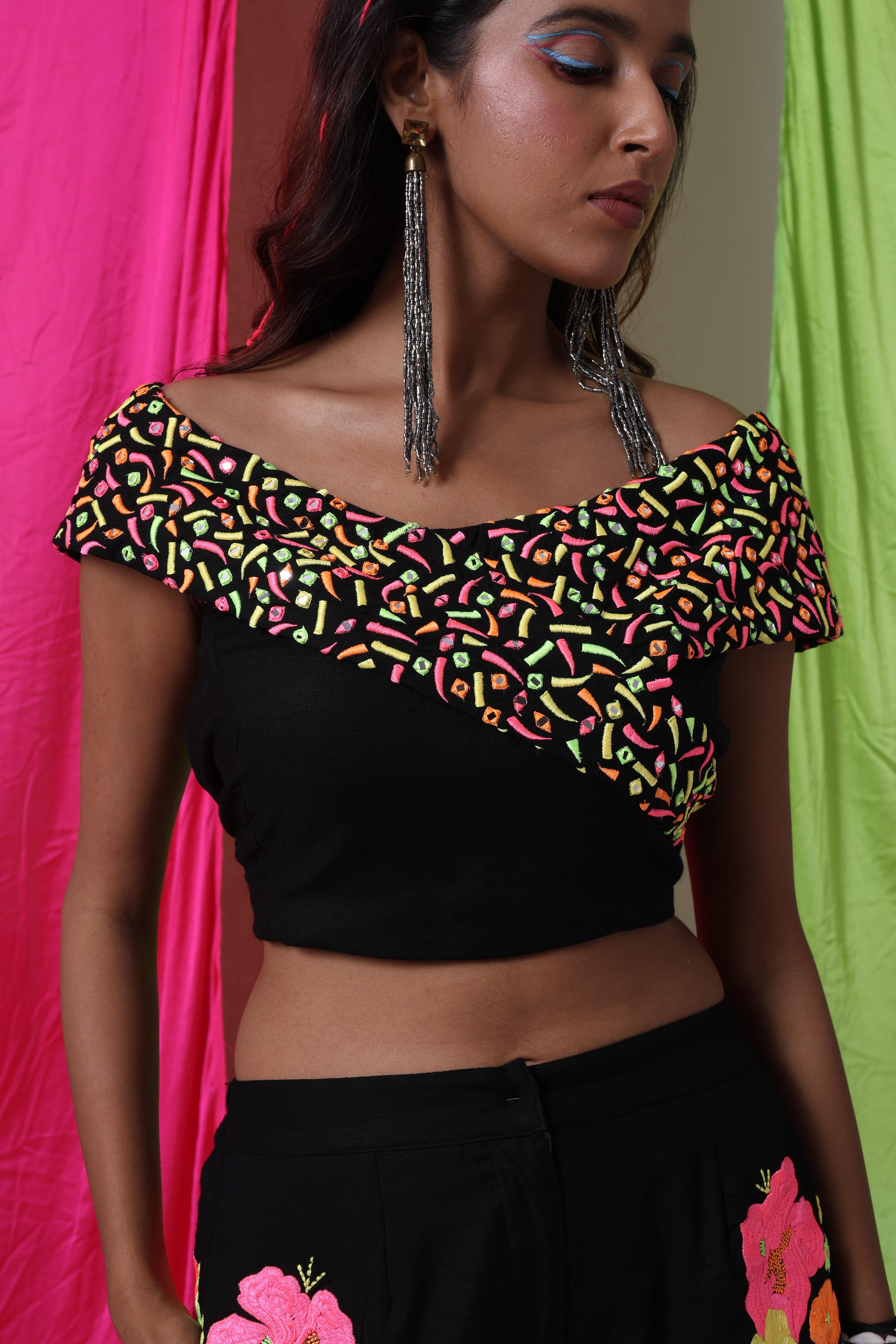 SCATTERED PATTERN DRAPE TOP - DUSK TILL DAWN - MIDNIGHT BLACK