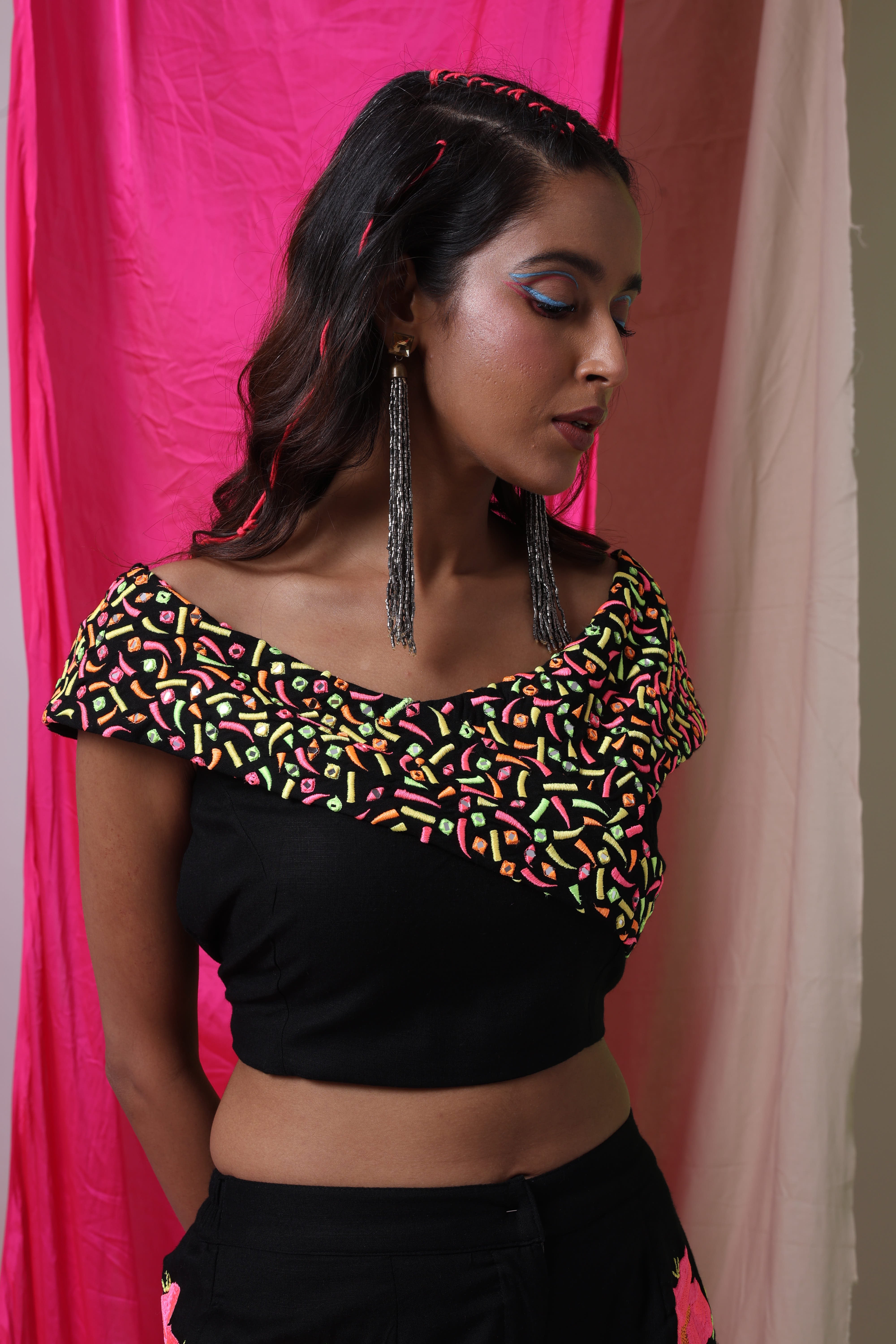 SCATTERED PATTERN DRAPE TOP - DUSK TILL DAWN - MIDNIGHT BLACK