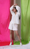 GEOMETRIC SHORTS SET- SNOW CHILD - DAISY WHITE